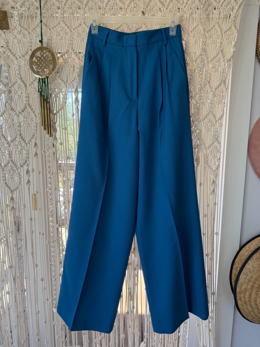 Weekend Max Mara Wide-Leg Wool Trousers – Teal Blue | High-Rise